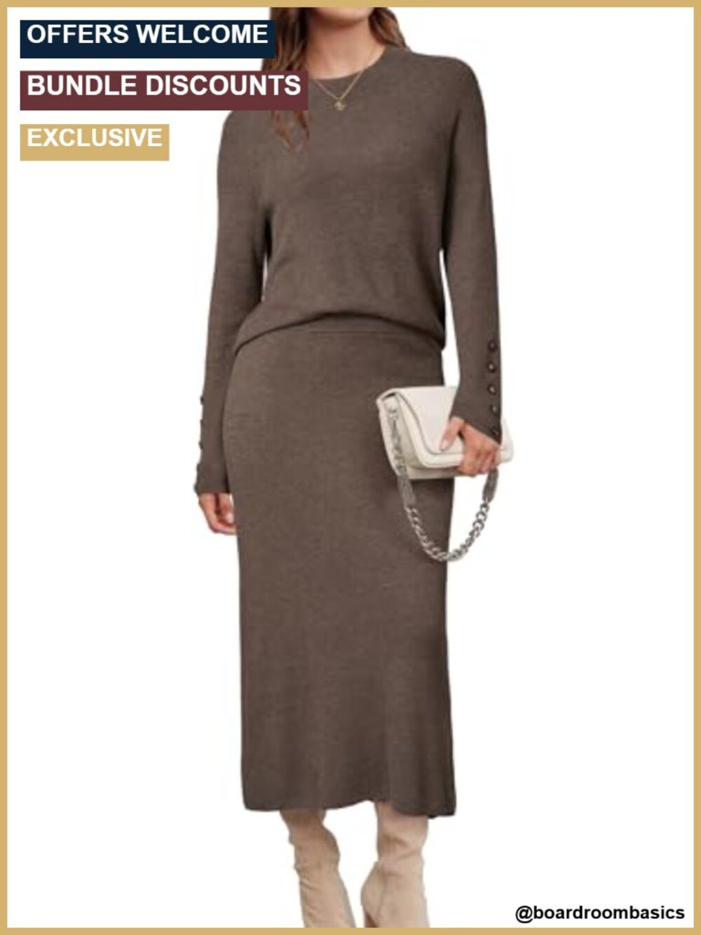 Women's Wool Blend 2 Piece Skirt Set Long Sleeve Lounge Business Casual
